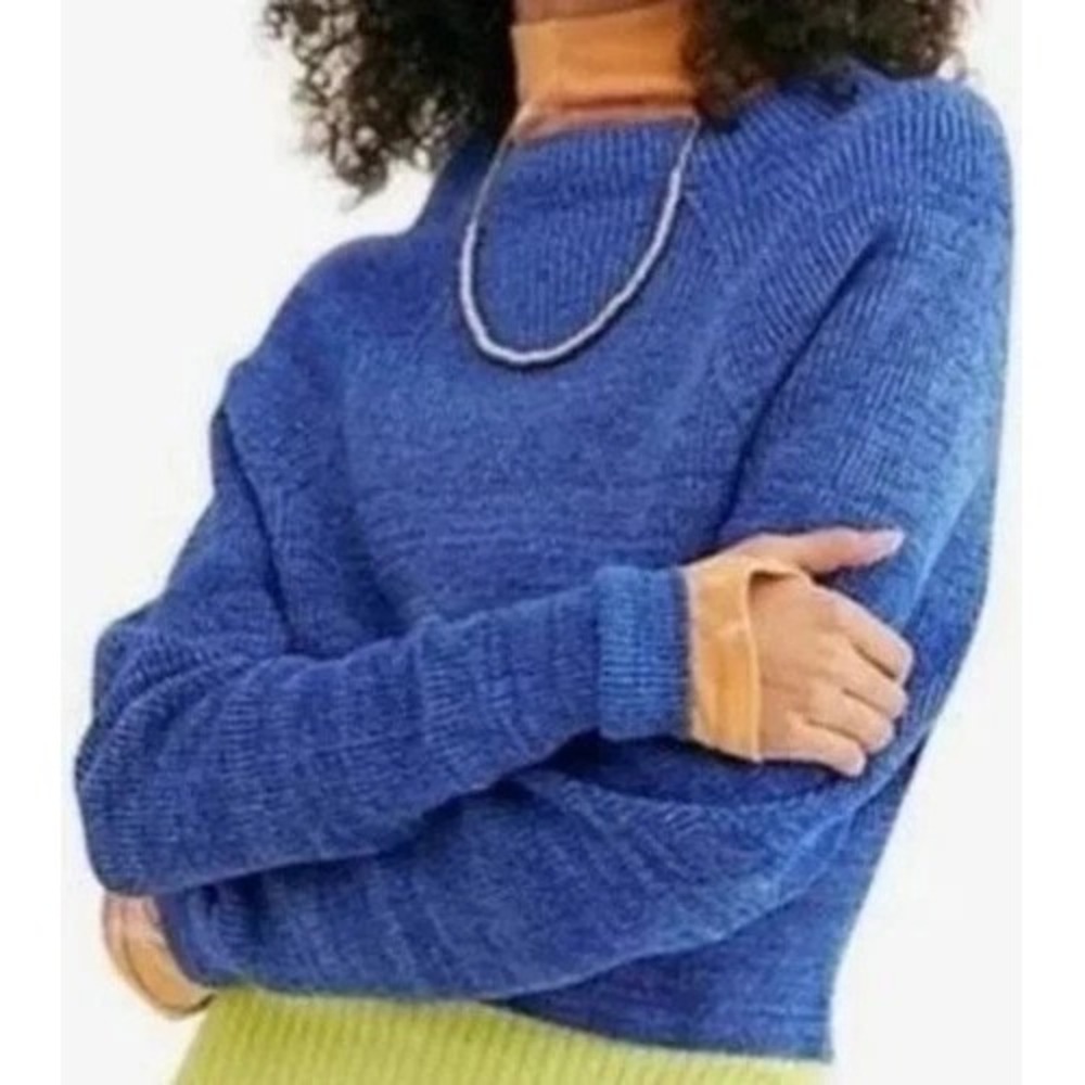 Free People Too Good Sweater Womens Large Cobalt Blue Ribbed Mock Neck Pullover